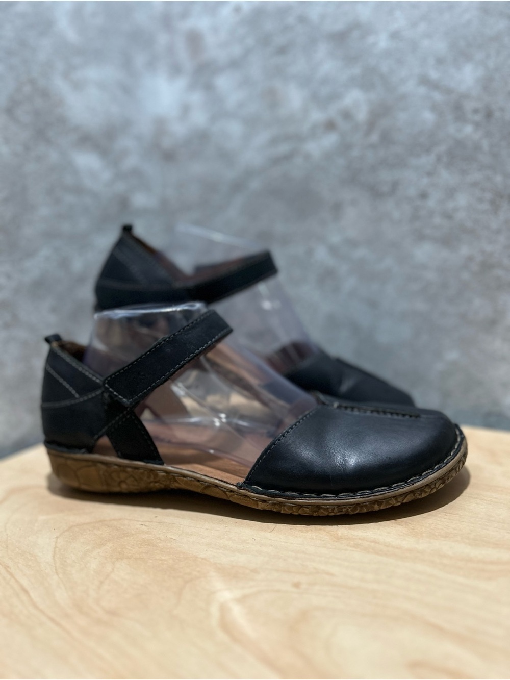 Josef Seibel Rosalie black leather slingback flat sandal size 40